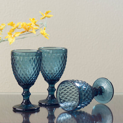 Conjunto 6 Taças de Água Vidro Azul 330ml 17x9cm Alta Resistência