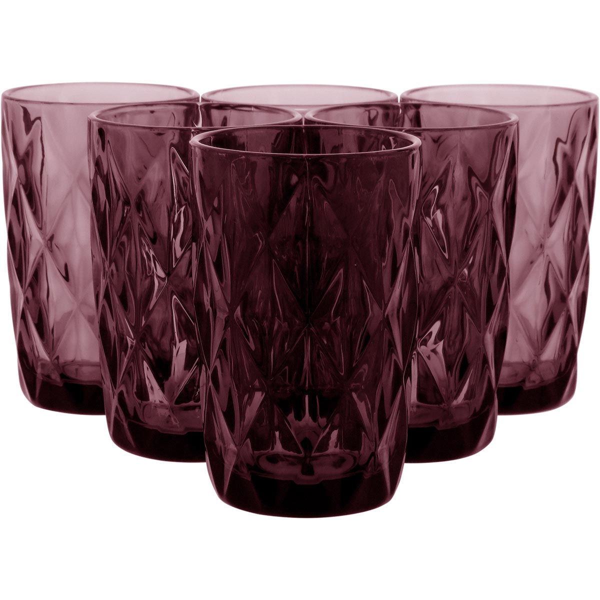 Copo Long Drink de Vidro Rosa 370ml - Conjunto com 6 Peças