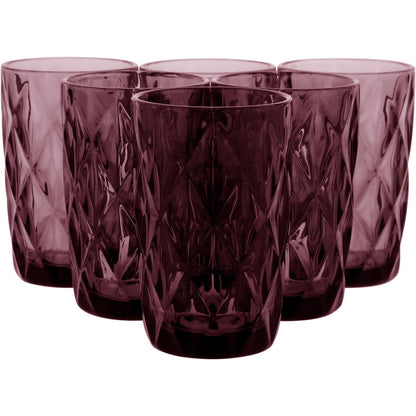 Copo Long Drink de Vidro Rosa 370ml - Conjunto com 6 Peças