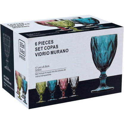 Conjunto 6 Taças de Água Vidro Rosa 320ml 17x9x9cm Elegantes