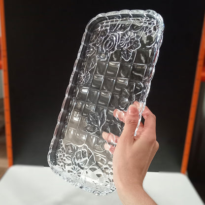 Bandeja de Vidro Transparente 35x18cm para Servir Bebidas e Petiscos