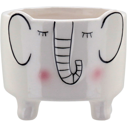Cachepô Elefante Cerâmica Branca 9cm - Decoração para Plantas