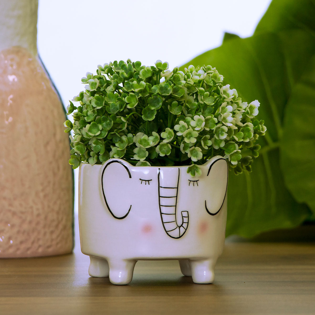 Cachepô Elefante Cerâmica Branca 9cm - Decoração para Plantas