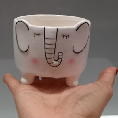 Cachepô Elefante Cerâmica Branca 9cm - Decoração para Plantas