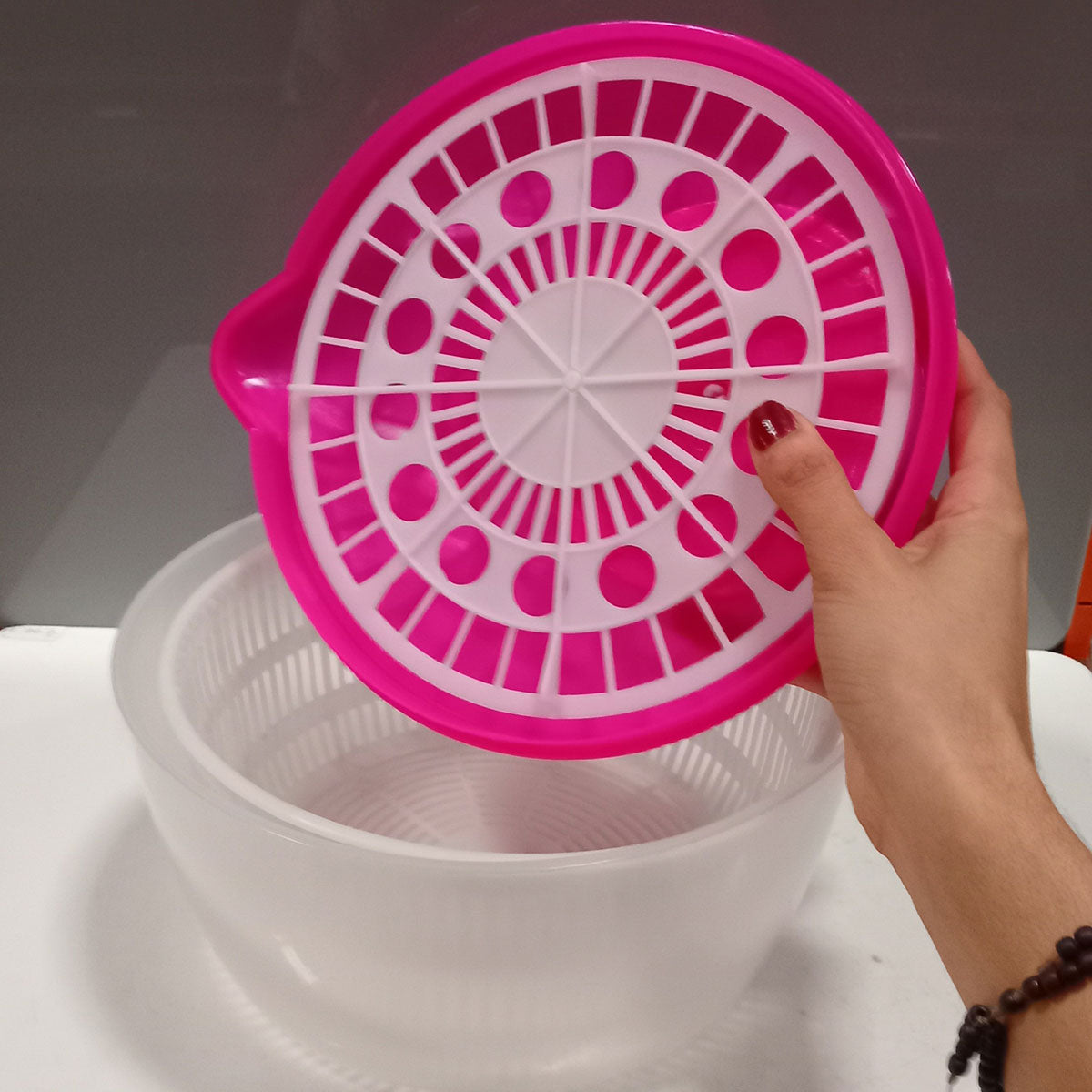 Secador de Salada Plástico Rosa 19x27x24cm - Capacidade Ideal
