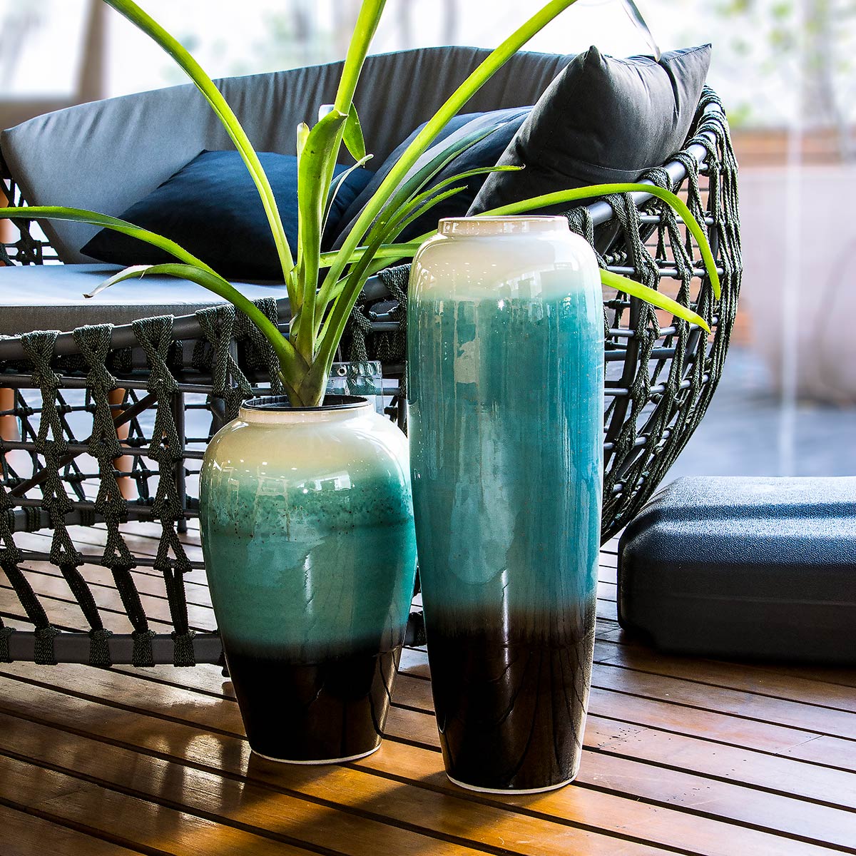 Vaso de Cerâmica Verde 35x13cm - Ideal para Flores e Decoração