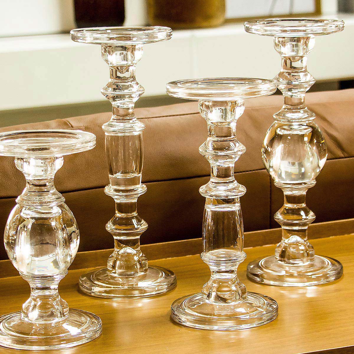 Castiçal de Vidro Transparente 29x11cm Porta Velas Elegante