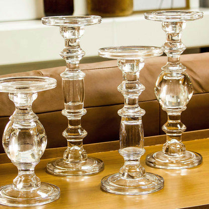 Castiçal de Vidro Transparente 29x11cm Porta Velas Elegante