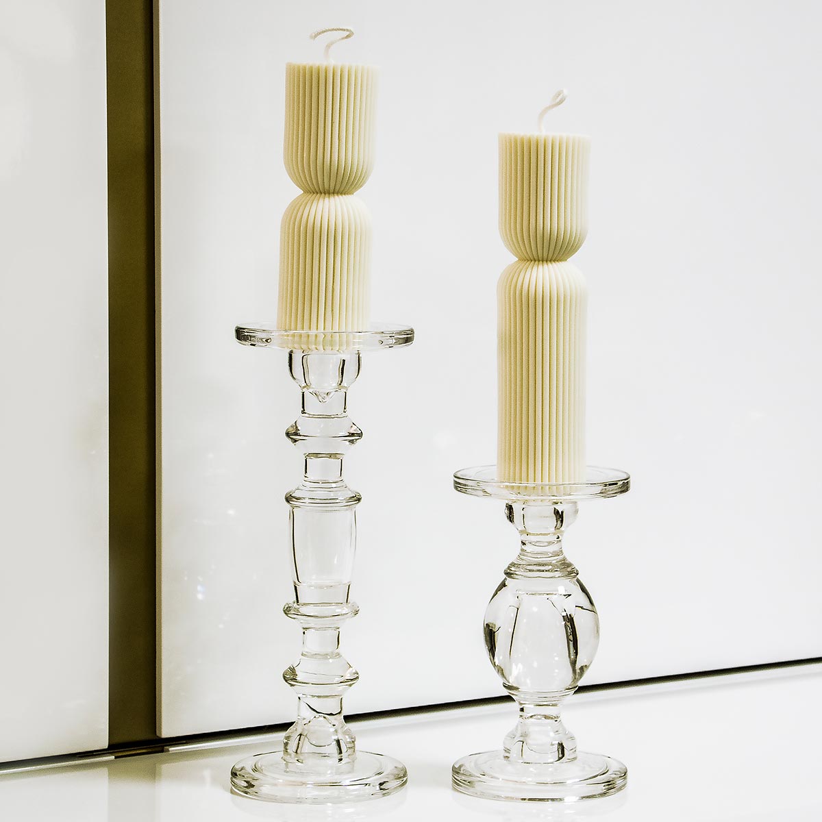 Castiçal de Vidro Transparente 29x11cm Porta Velas Elegante