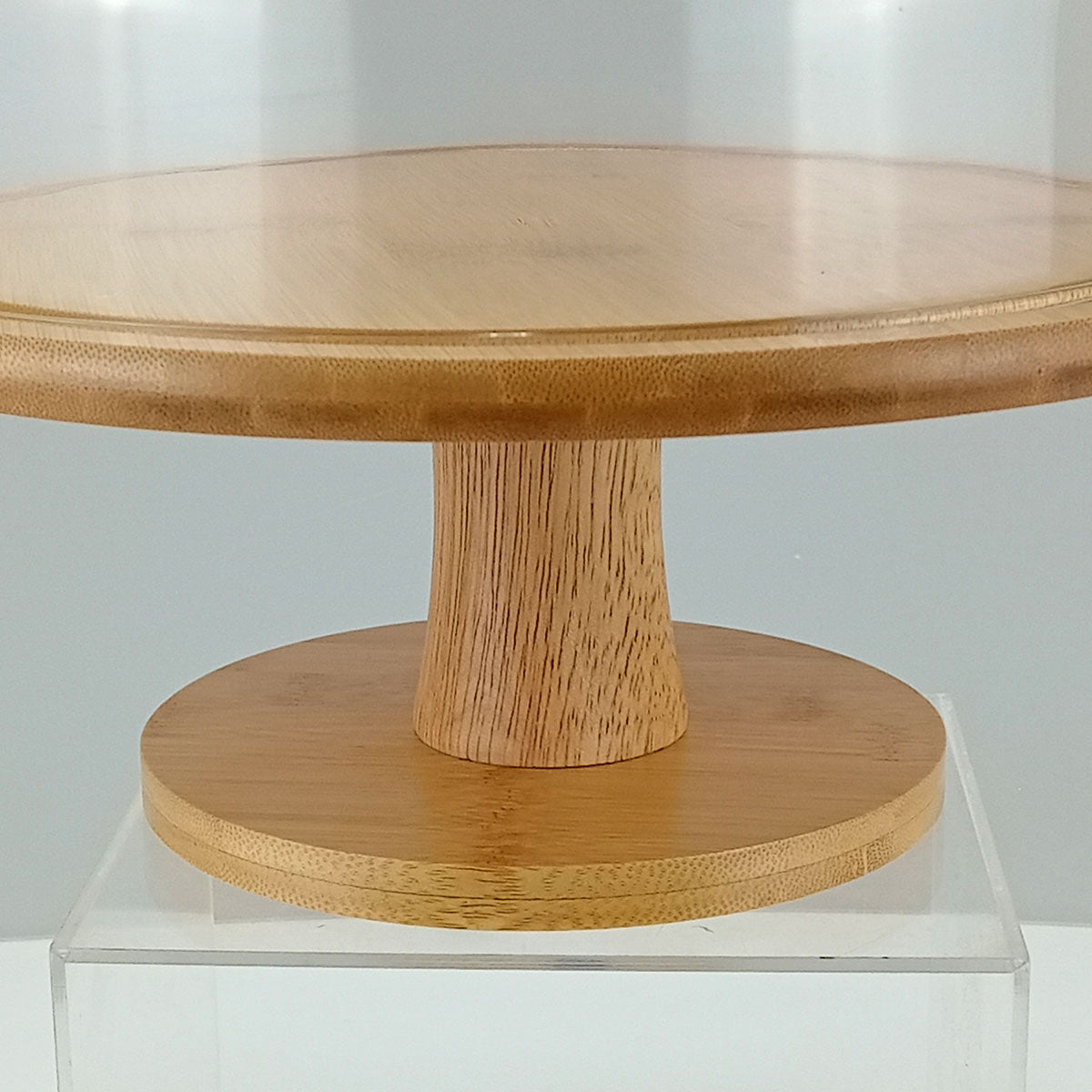 Prato de Bolo com Pé em Bambu e Tampa de Vidro 29cm Natural