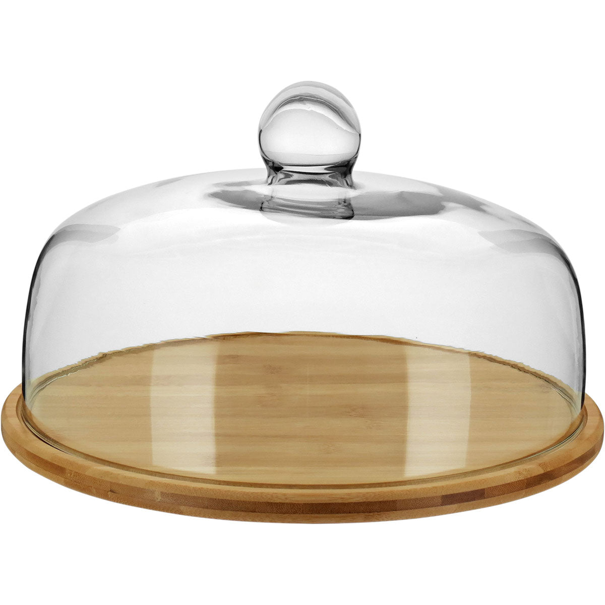 Prato de Bolo com Tampa de Vidro e Base de Bambu 20cm Natural