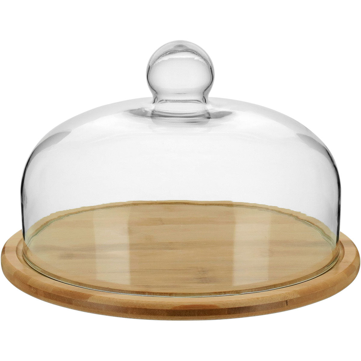 Prato Bolo com Tampa de Vidro e Base de Bambu 18cm - Natural