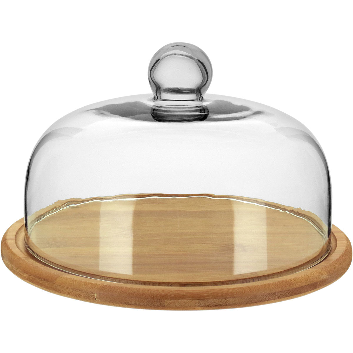 Prato de Bolo com Tampa de Vidro e Base de Bambu 15x26cm Natural