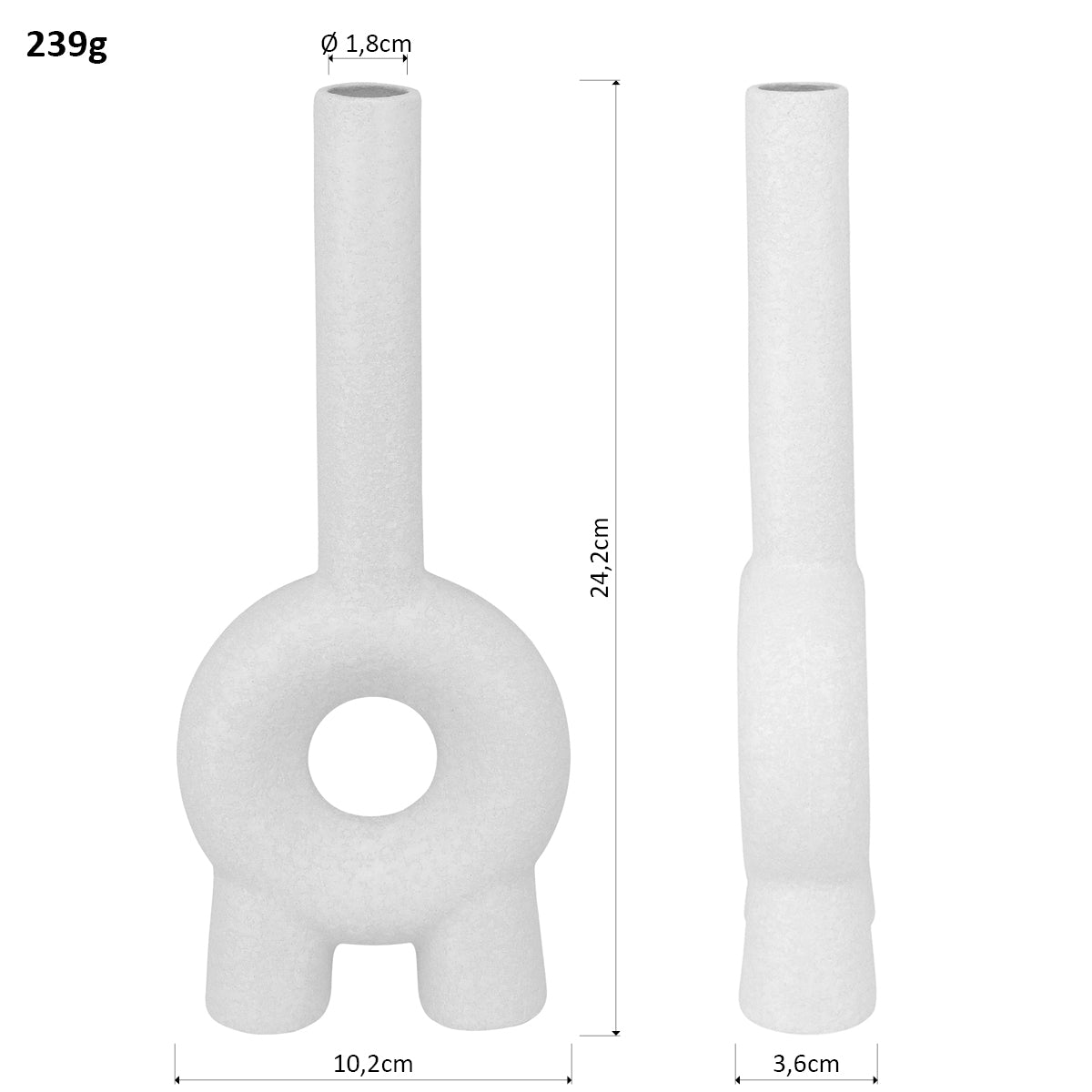 Vaso de Cerâmica Branco 24x10x4cm para Arranjos Florais