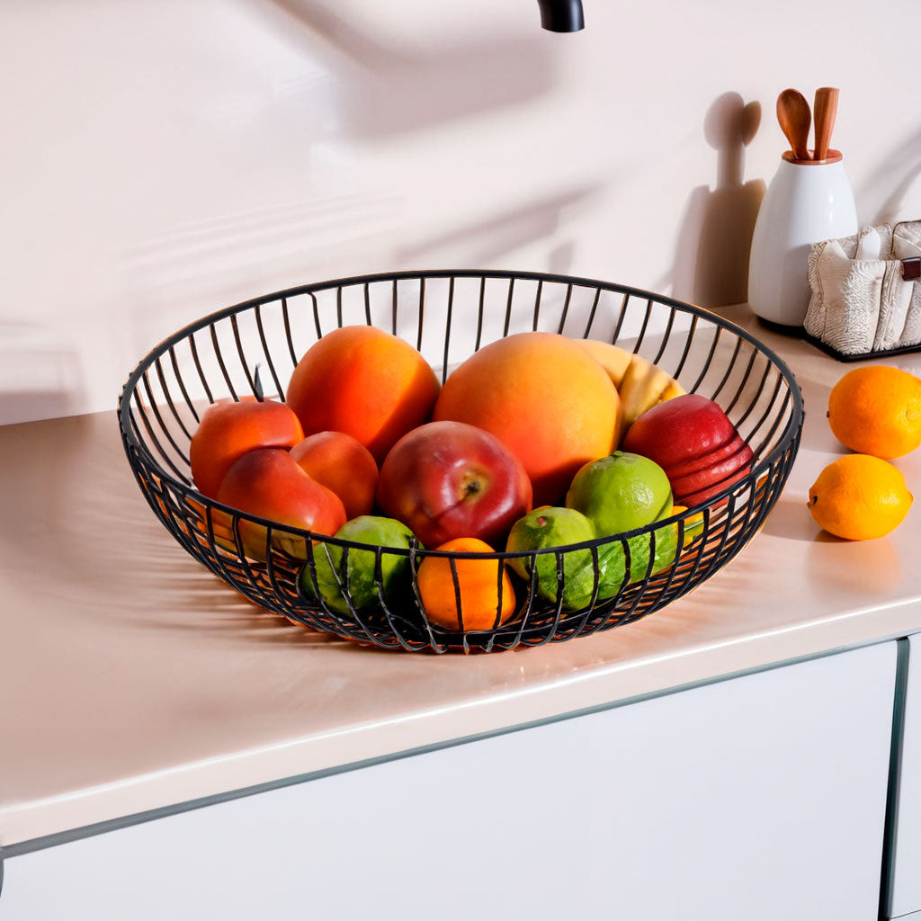Fruteira de Metal Preta 28x28x8cm - Organizador de Frutas Elegante
