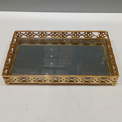 Bandeja Espelhada Dourada em Metal 3x22x13cm para Servir