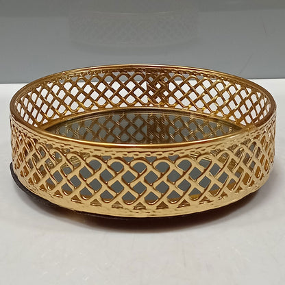 Bandeja Espelhada Dourada em Metal 5x15x15cm para Servir