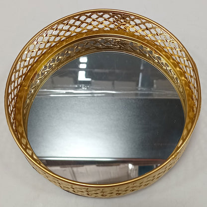 Bandeja Espelhada Dourada em Metal 5x15x15cm para Servir