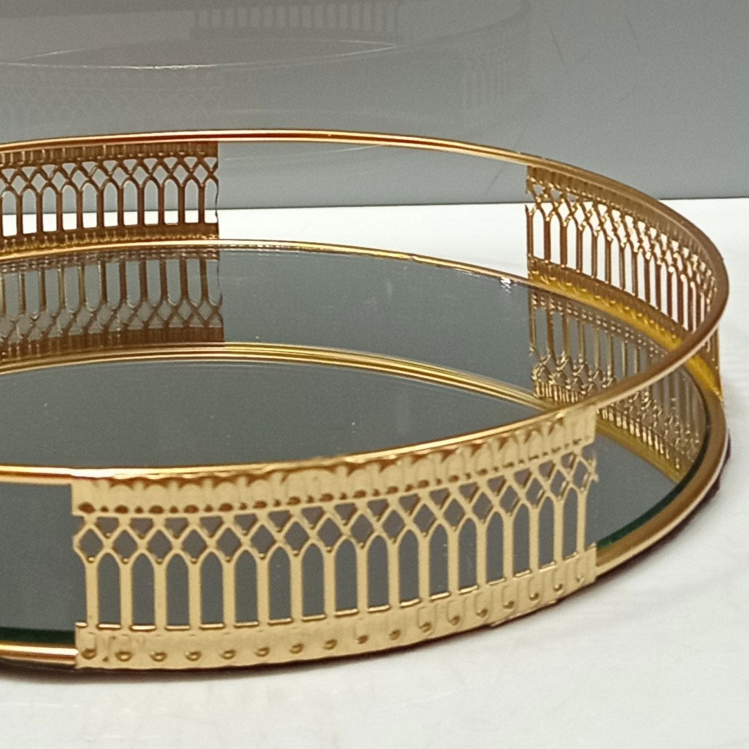 Bandeja Espelhada Dourada Metal 23x23cm para Servir e Decorar