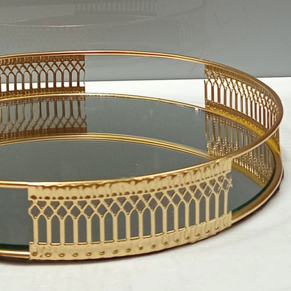 Bandeja Espelhada Dourada Metal 23x23cm para Servir e Decorar