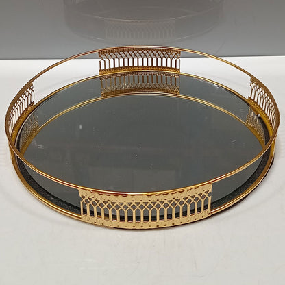 Bandeja Espelhada Dourada Metal 23x23cm para Servir e Decorar