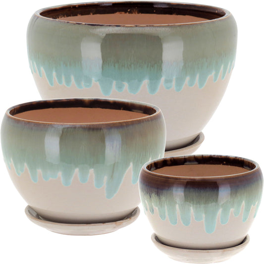 Conjunto de Cachepôs de Cerâmica Azul - Tamanhos G, M e P para Decoração