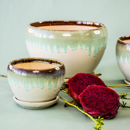 Conjunto de Cachepôs de Cerâmica Azul - Tamanhos G, M e P para Decoração