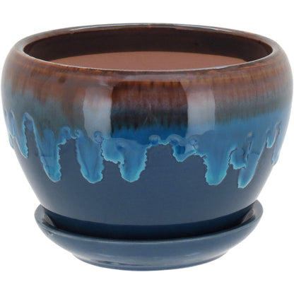 Conjunto de Cachepôs de Cerâmica Azul - 3 Peças em Vários Tamanhos