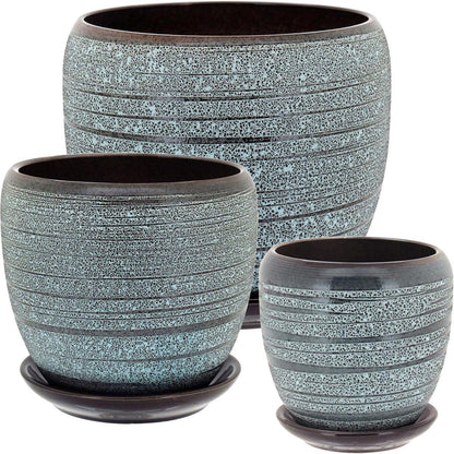 Conjunto de 3 Cachepôs de Cerâmica Cinza - Plantas Naturais ou Artificiais