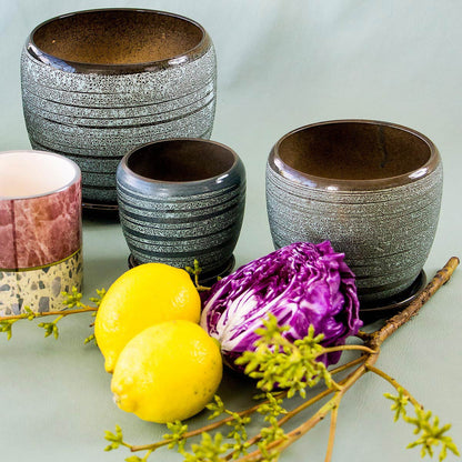 Conjunto de 3 Cachepôs de Cerâmica Cinza - Plantas Naturais ou Artificiais