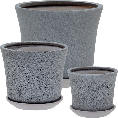 Conjunto de Cachepôs de Cerâmica Cinza - 3 Peças - Tamanhos G, M e P