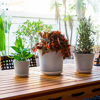 Conjunto de Cachepôs de Cerâmica Cinza - 3 Peças - Tamanhos G, M e P