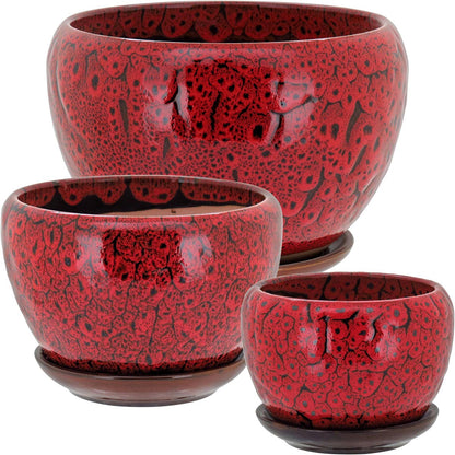 Conjunto de Cachepôs de Cerâmica Vermelha - 3 Peças para Decoração