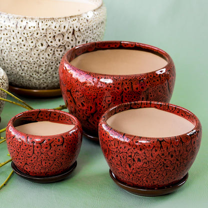 Conjunto de Cachepôs de Cerâmica Vermelha - 3 Peças para Decoração