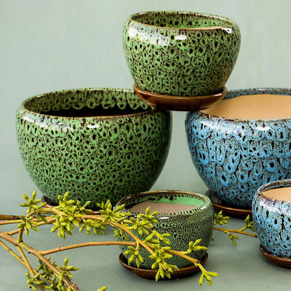 Conjunto de Cachepôs de Cerâmica Verde 3 Peças - Decoração Elegante