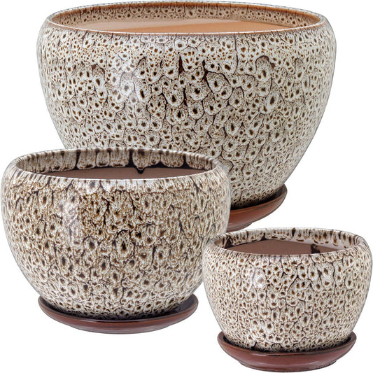 Conjunto de Cachepôs de Cerâmica Bege - 3 Peças para Decoração