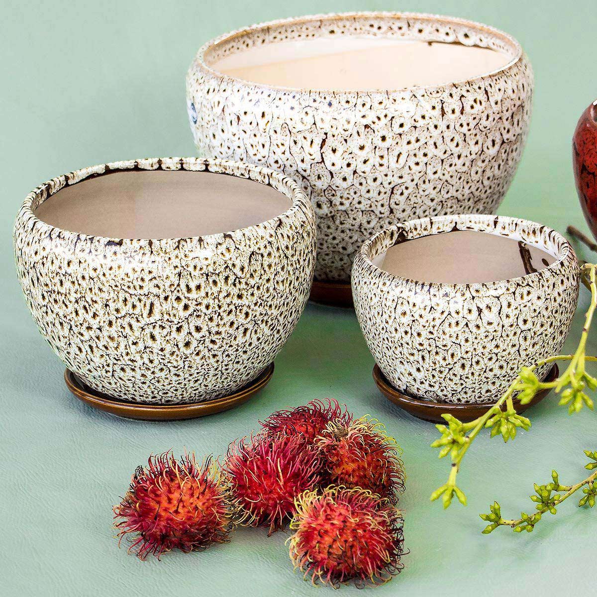 Conjunto de Cachepôs de Cerâmica Bege - 3 Peças para Decoração