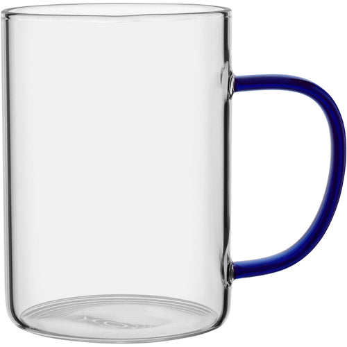 Caneca Borossilicato 450ml Transparente com Alça Azul - Resistente
