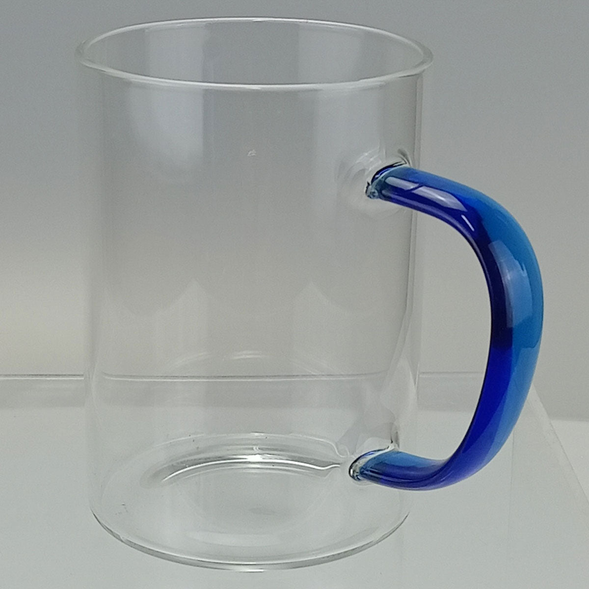 Caneca Borossilicato 450ml Transparente com Alça Azul - Resistente