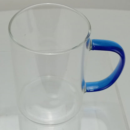 Caneca Borossilicato 450ml Transparente com Alça Azul - Resistente