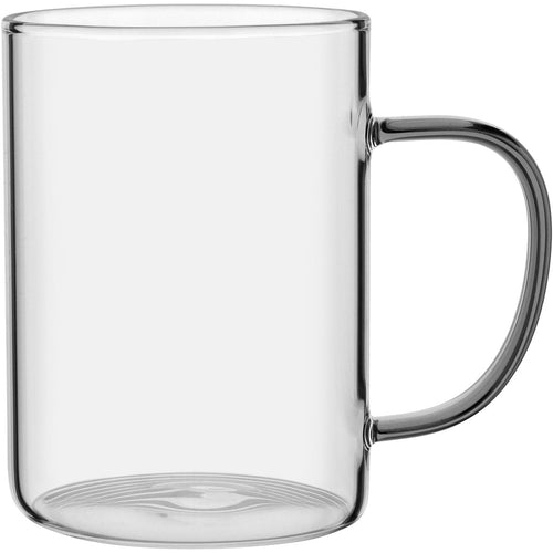 Caneca Borossilicato Transparente 450ml Alça Cinza 12x8x8cm