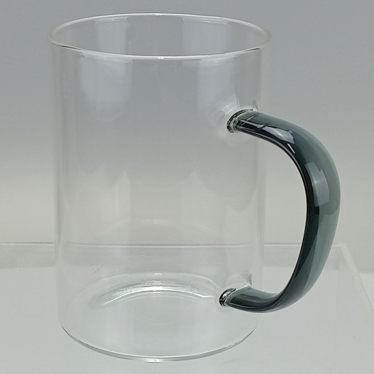 Caneca Borossilicato Transparente 450ml Alça Cinza 12x8x8cm