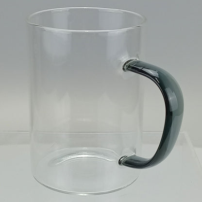 Caneca Borossilicato Transparente 450ml Alça Cinza 12x8x8cm
