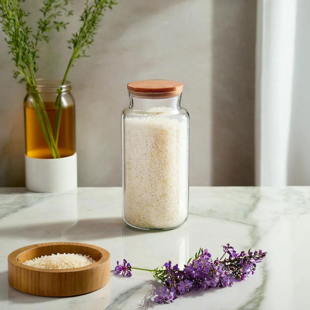 Pote de Armazenamento de Vidro Borossilicato 2,8L com Tampa de Bambu Transparente