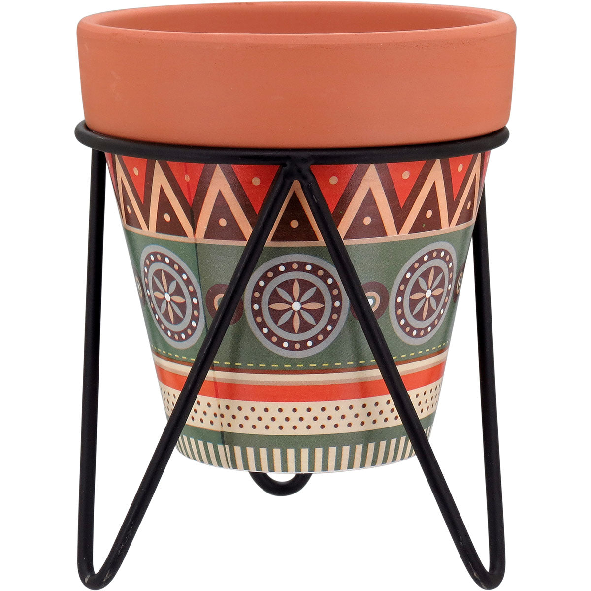 Cachepô em Cerâmica Multicolorido com Suporte 10x13cm para Plantas