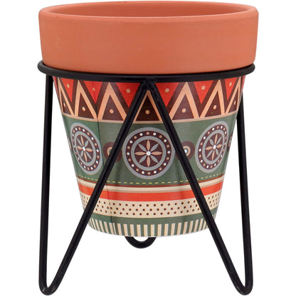 Cachepô em Cerâmica Multicolorido com Suporte 10x13cm para Plantas