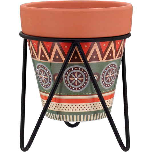 Cachepô em Cerâmica Multicolorido com Suporte 10x13cm para Plantas