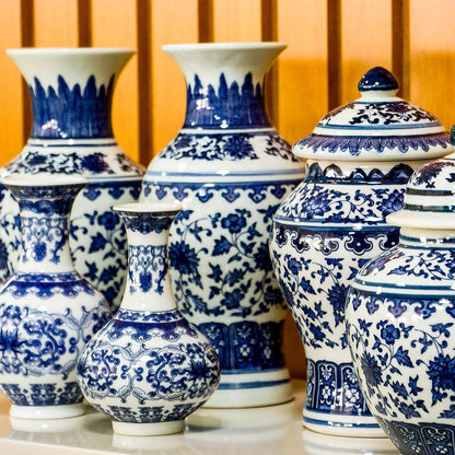 Vaso de Cerâmica Azul 22x11cm para Decoração de Flores e Plantas