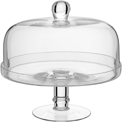 Prato de Bolo com Pé e Tampa de Vidro Transparente 25,5cm - Elegante