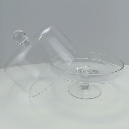 Prato de Bolo com Pé e Tampa de Vidro Transparente 25,5cm - Elegante